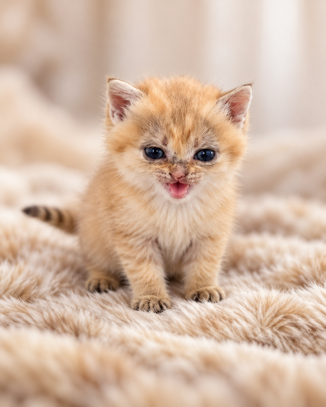 Honey, a Golden British Shorthair kitten, looking at the camera