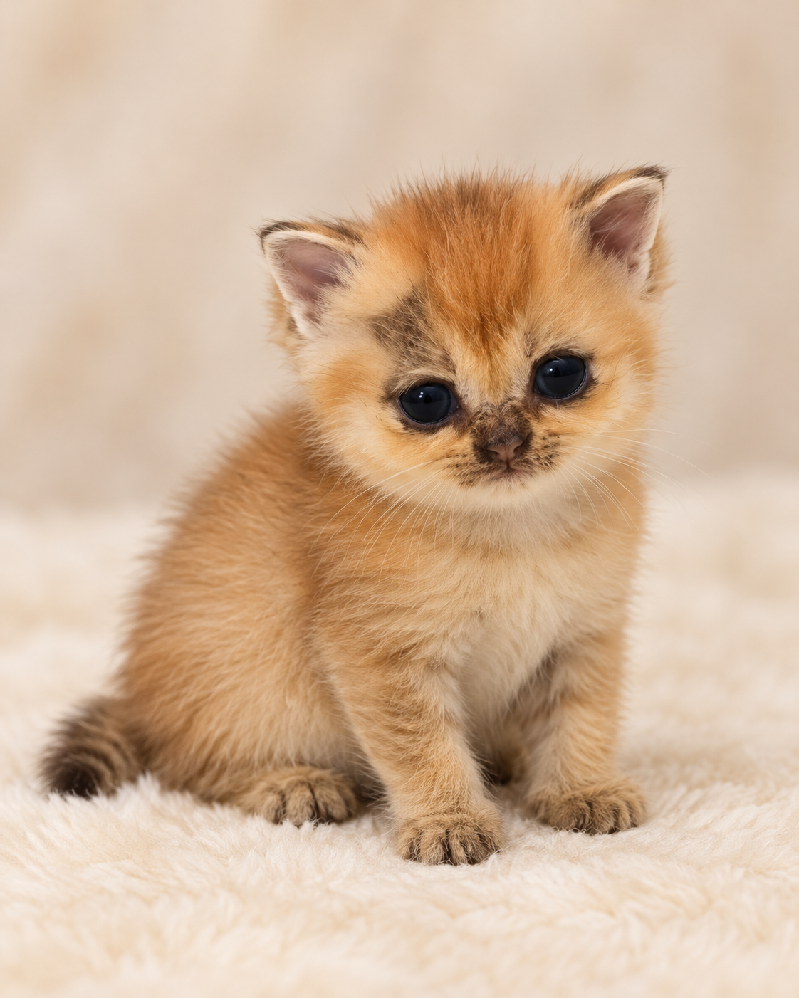 Toffee, a Golden British Shorthair kitten, looking at the camera